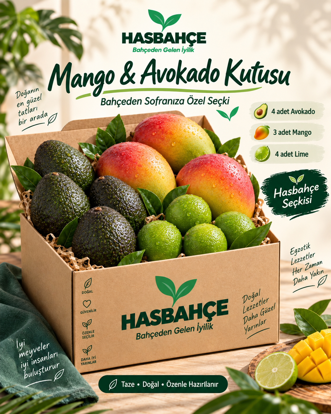 Mango ve Avokado Kutusu illüstrasyonu