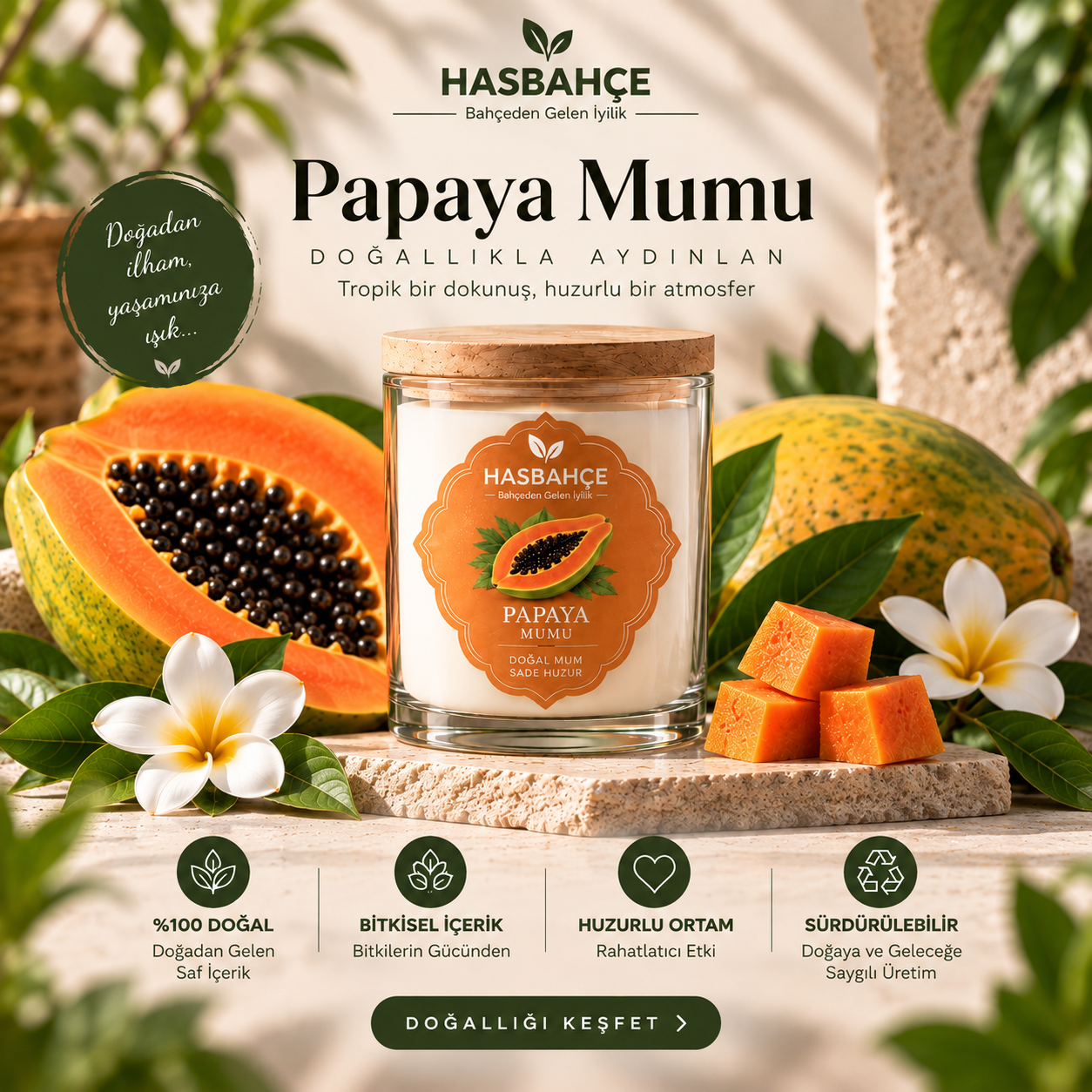 Papaya Premium Kokulu Mum 220 ml ürün illüstrasyonu