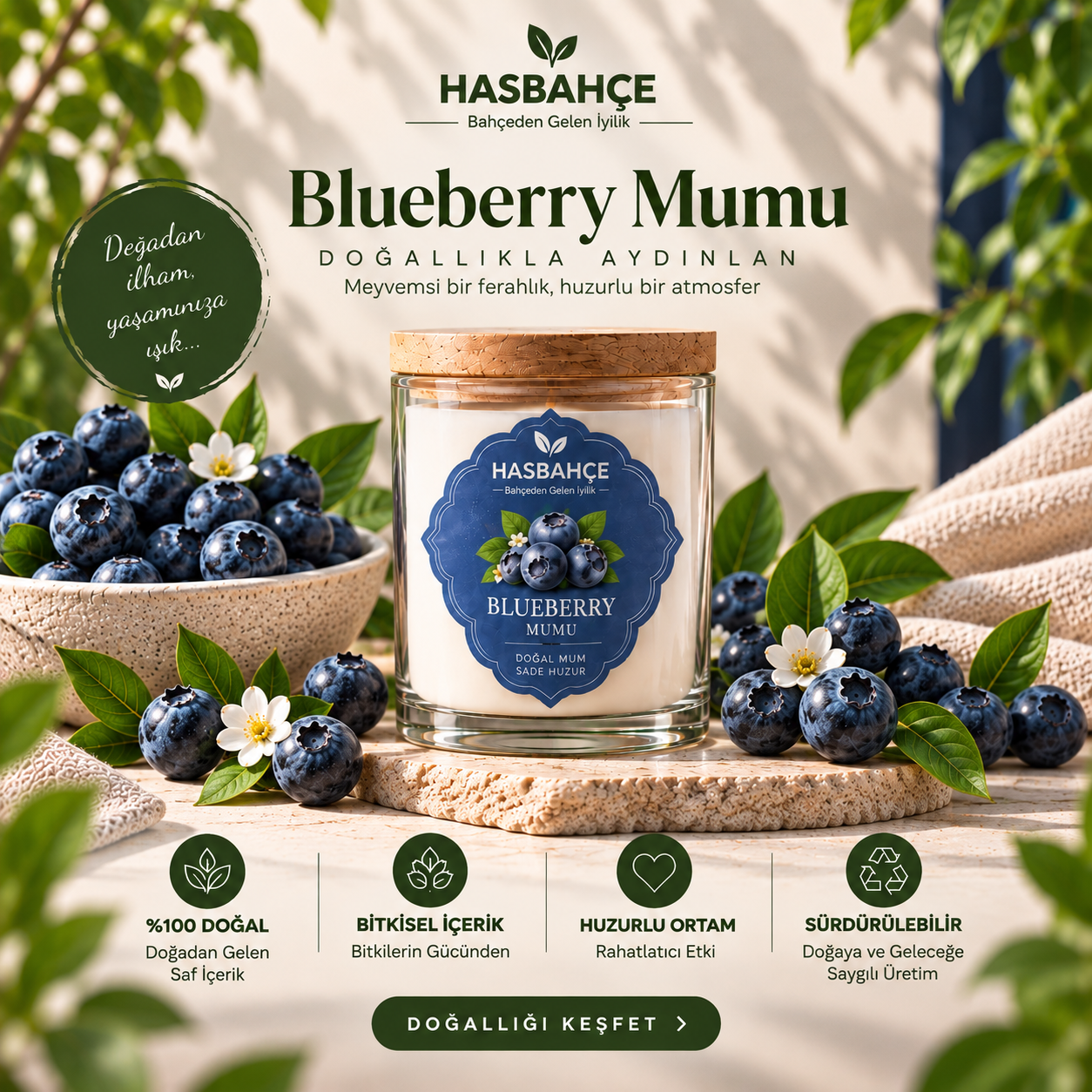 Blueberry Premium Kokulu Mum 220 ml ürün illüstrasyonu